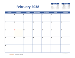 February 2038 Calendar Classic