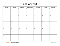 Basic Calendar for February 2038