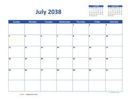 July 2038 Calendar Classic