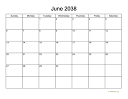 Basic Calendar for June 2038