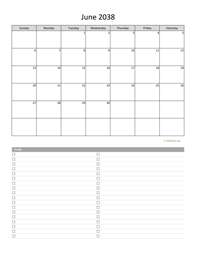 June 2038 Calendar with To-Do List