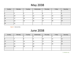 may and june 2038 calendar