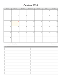 October 2038 Calendar with To-Do List