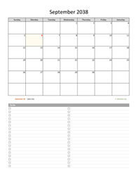 September 2038 Calendar with To-Do List