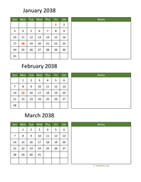 three months 2038 calendar vertical with notes