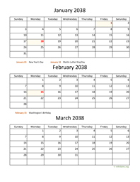 three months 2038 calendar vertical