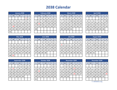 2038 Calendar in PDF