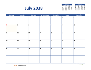July 2038 Calendar Classic