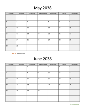 May and June 2038 Calendar Vertical