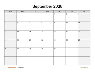 September 2038 Calendar with Weekend Shaded