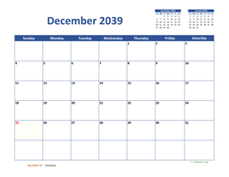 December 2039 Calendar Classic