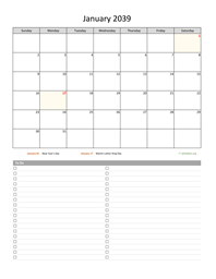 January 2039 Calendar with To-Do List