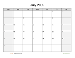 July 2039 Calendar with Weekend Shaded
