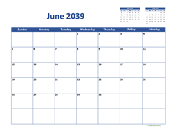 June 2039 Calendar Classic