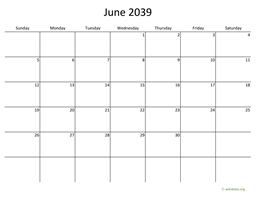June 2039 Calendar with Bigger boxes