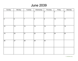 Basic Calendar for June 2039