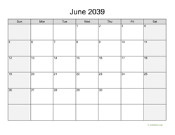 June 2039 Calendar with Weekend Shaded