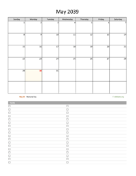 May 2039 Calendar with To-Do List