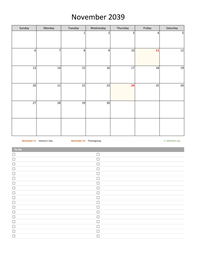 November 2039 Calendar with To-Do List