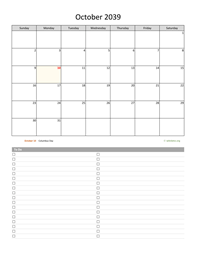 October 2039 Calendar with To-Do List