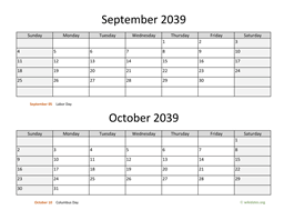 September and October 2039 Calendar