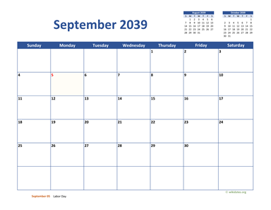 September 2039 Calendar Classic