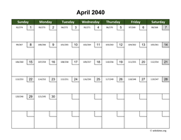 April 2040 Calendar with Day Numbers