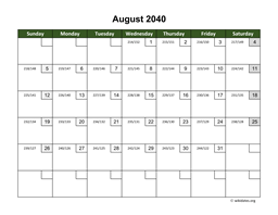 August 2040 Calendar with Day Numbers