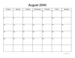 Basic Calendar for August 2040