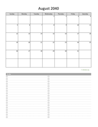 August 2040 Calendar with To-Do List