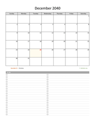 December 2040 Calendar with To-Do List