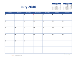 July 2040 Calendar Classic
