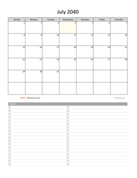 July 2040 Calendar with To-Do List