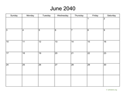 Basic Calendar for June 2040
