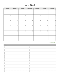 June 2040 Calendar with To-Do List