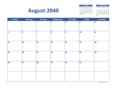 August 2040 Calendar Classic