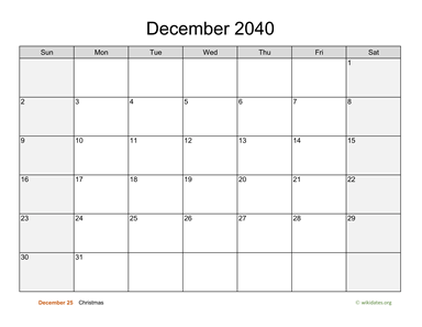December 2040 Calendar with Weekend Shaded