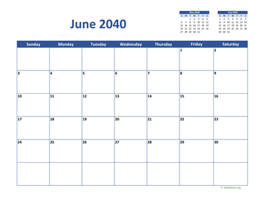 June 2040 Calendar Classic