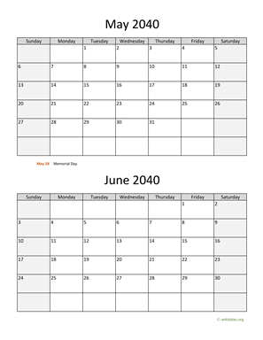 May and June 2040 Calendar Vertical
