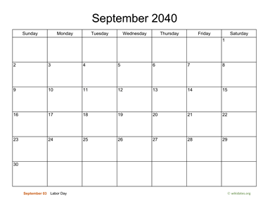 Basic Calendar for September 2040