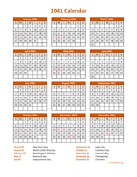 Calendar 2041 Vertical