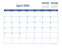 April 2041 Calendar Classic