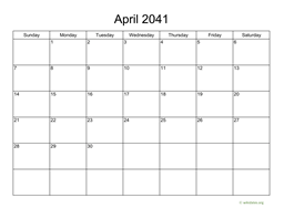 Basic Calendar for April 2041