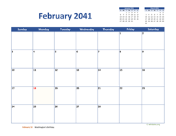 February 2041 Calendar Classic