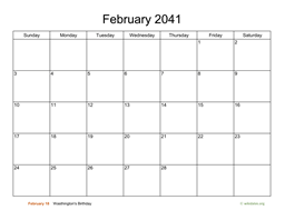 Basic Calendar for February 2041