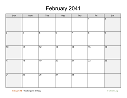February 2041 Calendar with Weekend Shaded