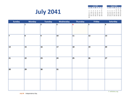 July 2041 Calendar Classic