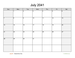 July 2041 Calendar with Weekend Shaded