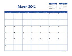 March 2041 Calendar Classic