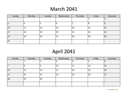 March and April 2041 Calendar